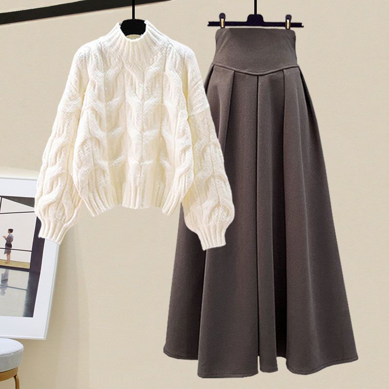 Women's Gentle Oversized Knitted Cardigan Sweater With Skirt