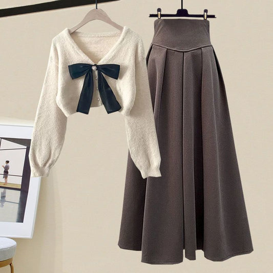 Women's Gentle Oversized Knitted Cardigan Sweater With Skirt